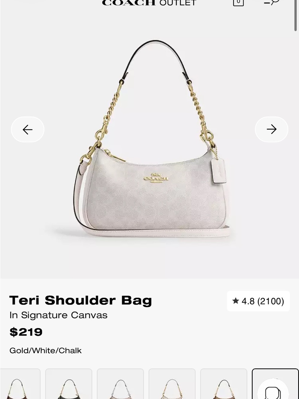 New ,Coach Chalk Shoulder Bag with Gold Chain